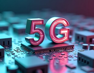 Glowing five g symbol on circuit board technology digital