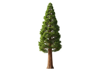 A full shot of a tall, majestic evergreen tree against a plain black background.