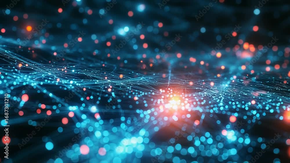 Aufkleber futuristic plexus network glowing in the dark digital data flow