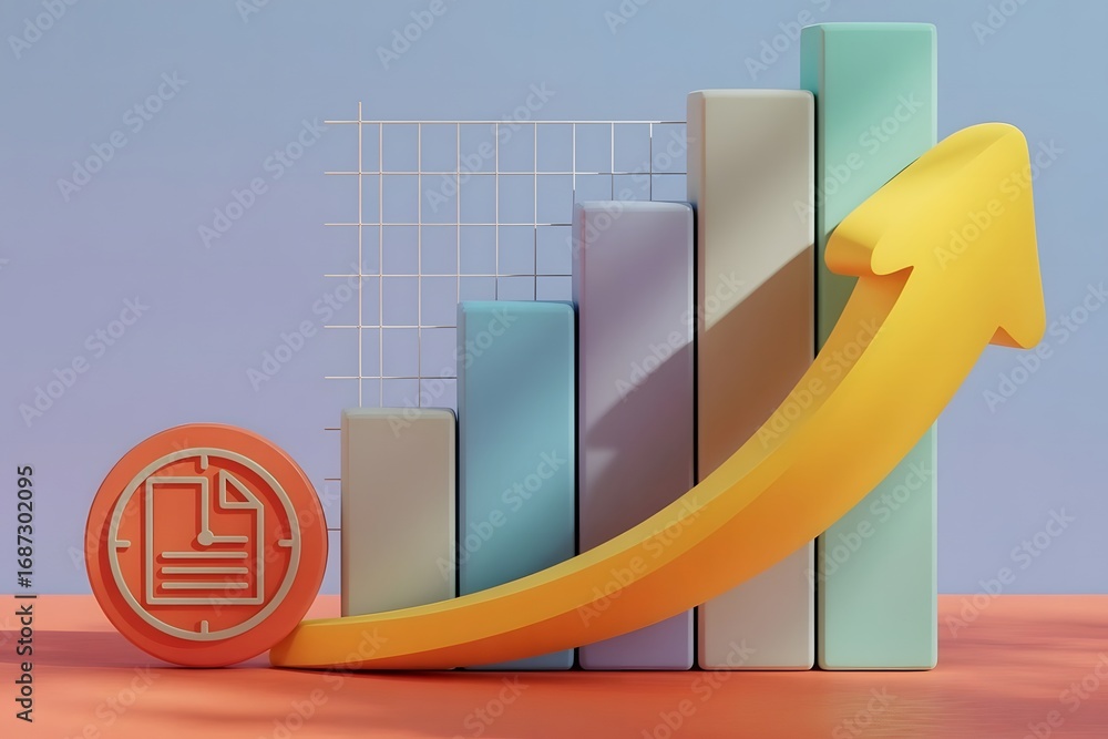 Poster a vibrant 3d rendering of a golden arrow curving upwards from a stylized coin symbolizing financial 