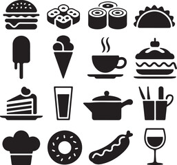 Food Icons Burger Sushi Hot Dog Ice Cream Cake popsicle