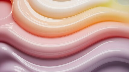 Abstract Pastel Swirls, Cosmetic Cream Waves, Glossy Texture Background for Beauty and Skincare Products, Fluid Art