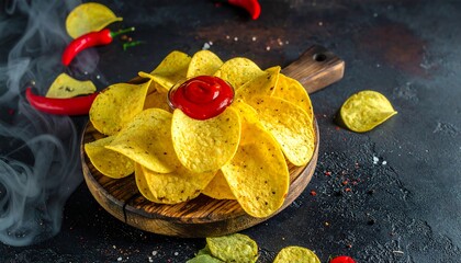 Tortilla chips with red sauce