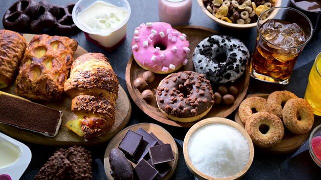Food products high in added sugar. Junk food.