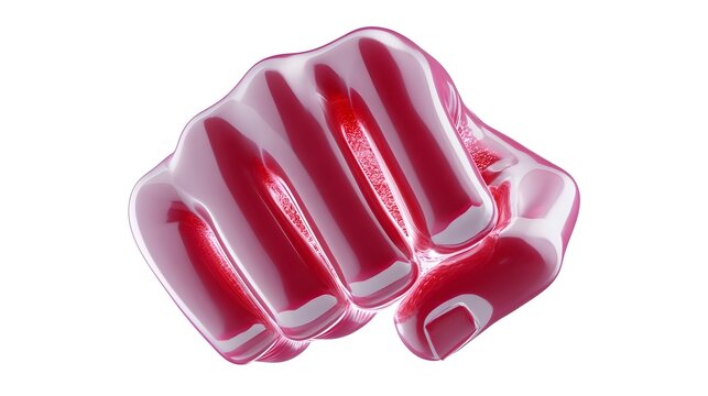 A close-up view of a powerful, clenched red fist, representing strength, confrontation, and intensity of emotion or action.