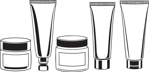 Naklejka premium A set of cosmetic containers. Jars, vials, bottles, tubes. Hand drawn vector illustration