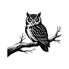 Owl Silhouette Illustration Perched on Branch for Nocturnal Wildlife Design Theme