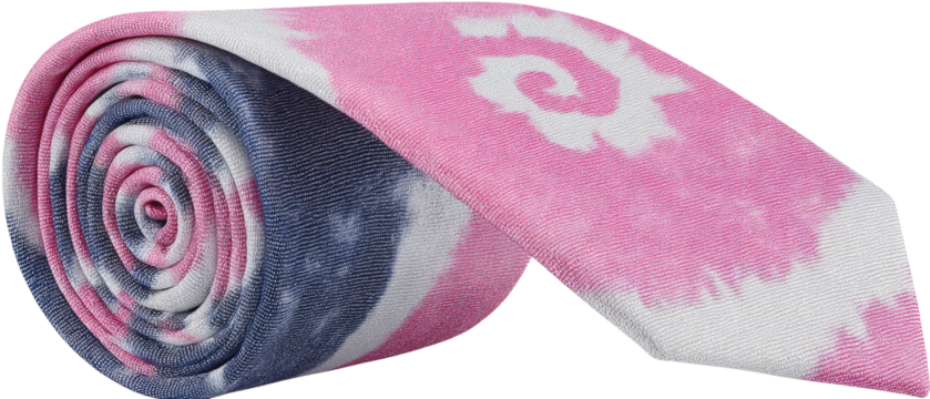 Rolled Necktie with Pink, White, and Blue Pattern Isolated on White - Stylish Men's Accessory with Modern Design and Soft Pastel Colors