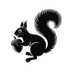 Obraz premium Squirrel Silhouette Illustration Holding Acorn Rodent Wildlife Nature Forest Design