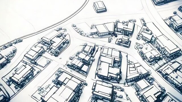 Imaginary city project showing buildings and roads in a development plan