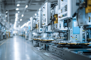 Fototapeta premium Automated industrial manufacturing line producing metal parts in a modern factory