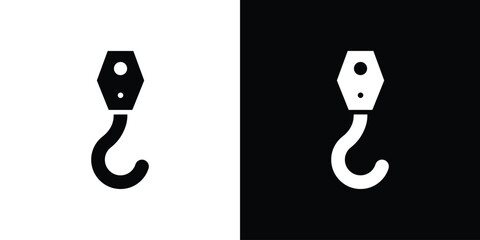 Winch hook icons set. Black and white silhouette collection