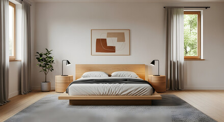 Serene Bedroom Interior Design with Minimalist Aesthetics and Natural Light Integration