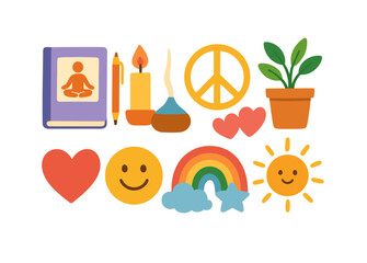 Mindfulness and wellness flat icon set. meditation, peace, happiness flat designs.