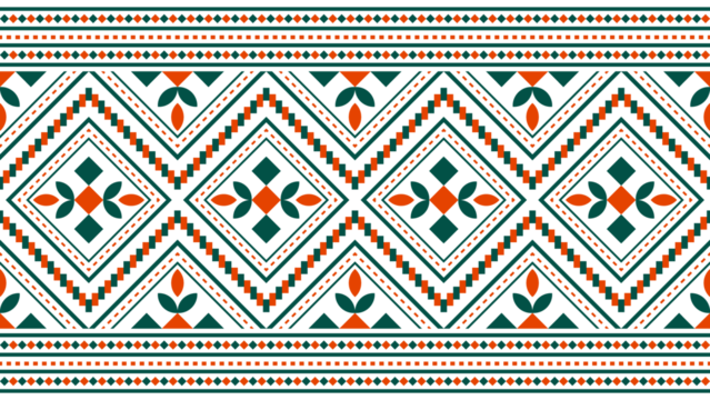 Aztec ethnic seamless pattern green and red. Vector ethnic illustration. Illustration for fabric print, background, tribal, ethnic.