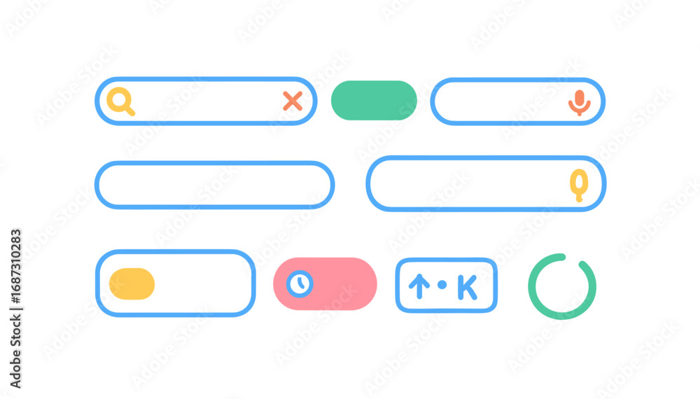 Poster user interface icon set: flat icons for buttons, search, and navigation elements