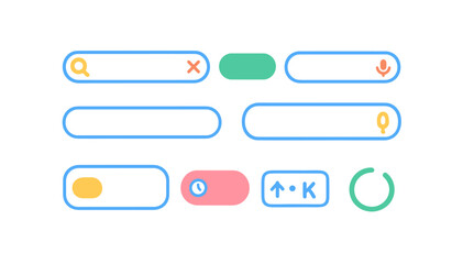 User interface icon set: flat icons for buttons, search, and navigation elements
