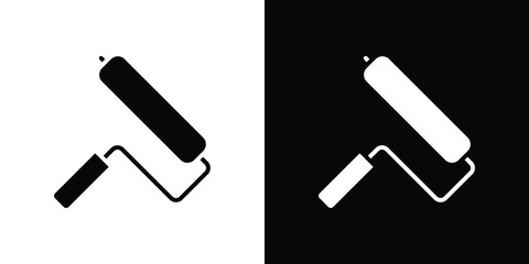 Paint roller icons set. Black and white silhouette collection