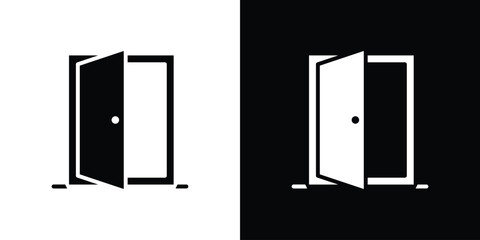 Open door icons set. Black and white silhouette collection