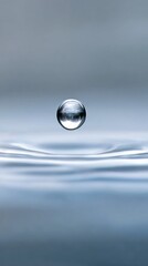 Water droplet suspended above a smooth surface, creating ripples in the water below, showcasing the beauty of nature and the delicate balance of liquid dynamics