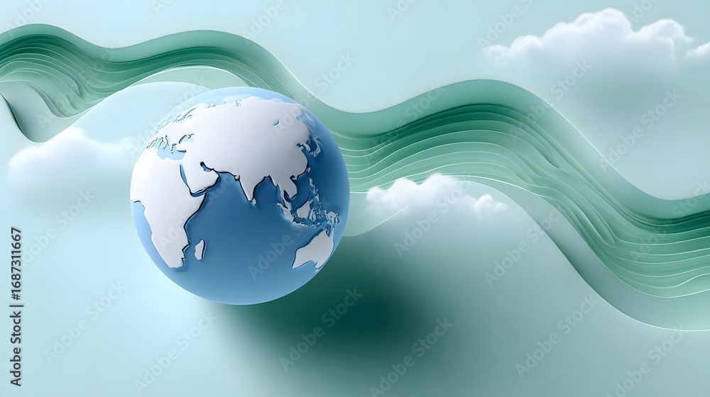 Aufkleber a tranquil image of a three-dimensional globe floating effortlessly among wispy white clouds in a ca
