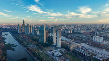 Aerial view of Buenos Aires at sunset. Argentina.