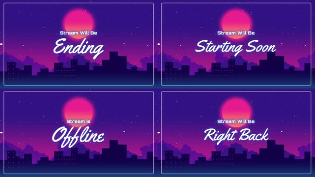 Stream starting soon screen, be right back screen, offfline screen, ending screen overlay with cyberpunk style