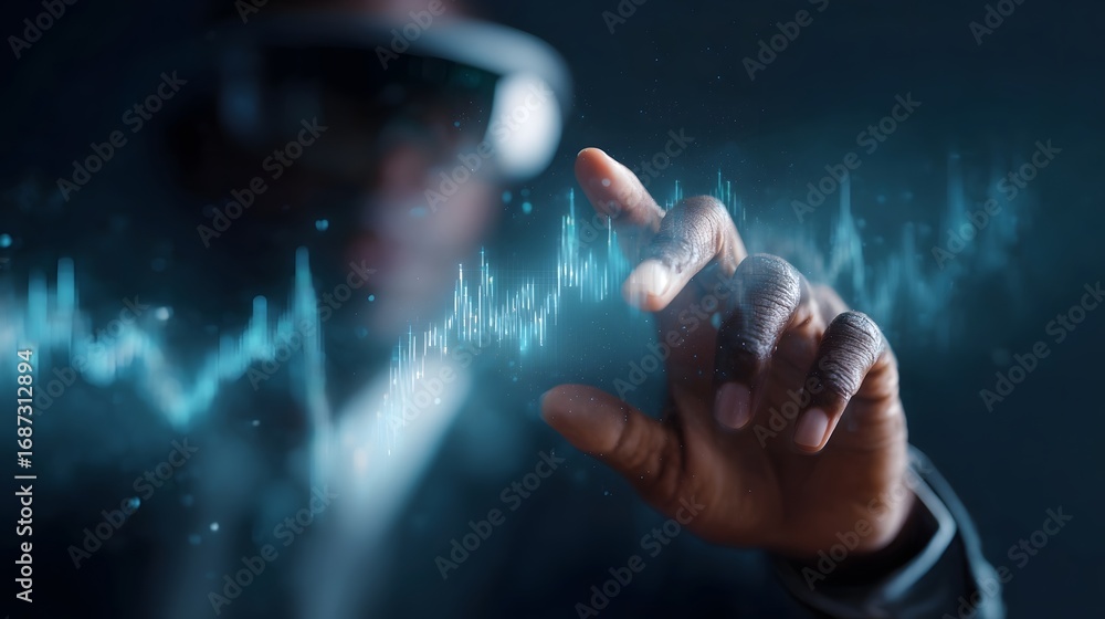 Aufkleber person interacting with a digital graph using augmented reality technology