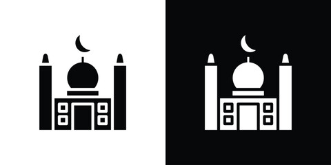 Mosque icons set. Black and white silhouette collection