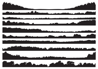Obraz premium Collection of diverse forest and tree silhouettes for landscape design elements white background