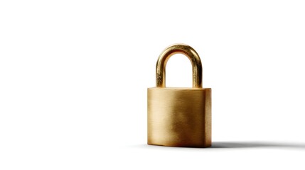 Fototapeta premium A gleaming golden padlock symbolizing security and privacy is presented in isolation on a clean white background with a subtle cast shadow