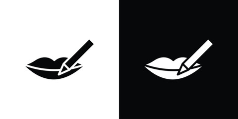 Lip pencil icons set. Black and white silhouette collection