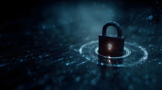 A glowing padlock on a futuristic digital circuit board representing cybersecurity and data protection