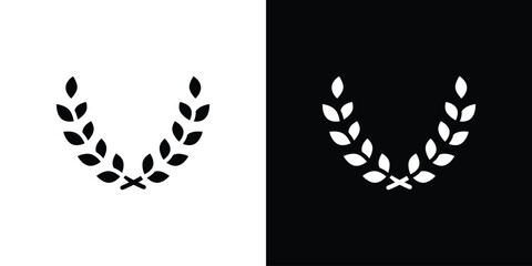 Laurel wreath icons set. Black and white silhouette collection