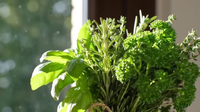 Fresh herbs bunch closeup