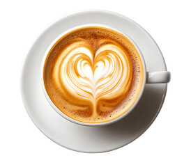 latte art, a cappuccino coffee with a heart shape on a transparent background.