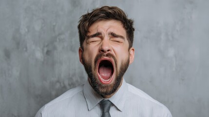 Exhausted Man Yawning Loudly: Tired, Stressed, Overworked