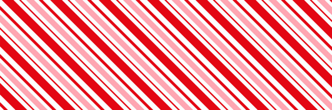 Candy cane Christmas background, peppermint diagonal stripes print seamless pattern