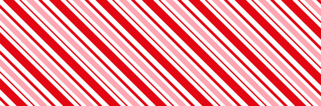 Candy cane Christmas background, peppermint diagonal stripes print seamless pattern