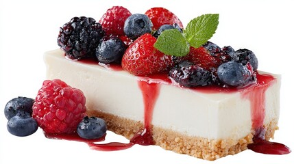 Slice of Creamy Cheesecake Topped with Fresh Berries