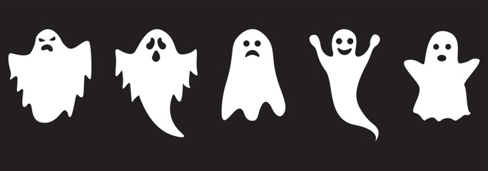 Halloween ghost black silhouette set.halloween cartoon ghost black symbol.