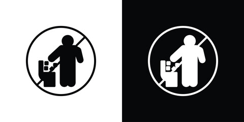 Do not litter in toilet signs set. Black and white silhouette collection