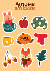 cute hand drawing cartoon autumn element sticker set. autumn doodle for sticker, icon