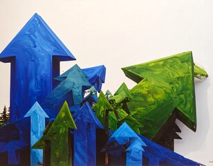 Abstract painting of many upward-pointing arrows