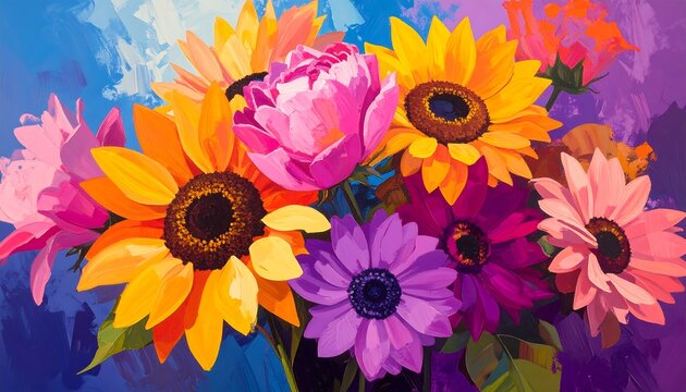 Vibrant Flower Bouquet Painting