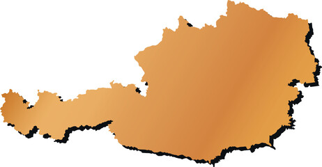 gold colored map of Austria with shadow
