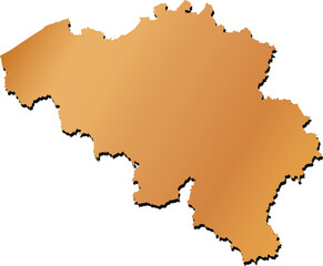 gold colored map of Belgium with shadow