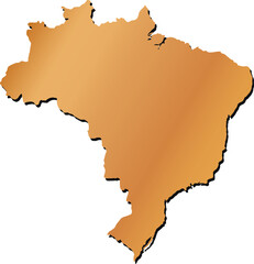 gold colored map of Brazil with shadow