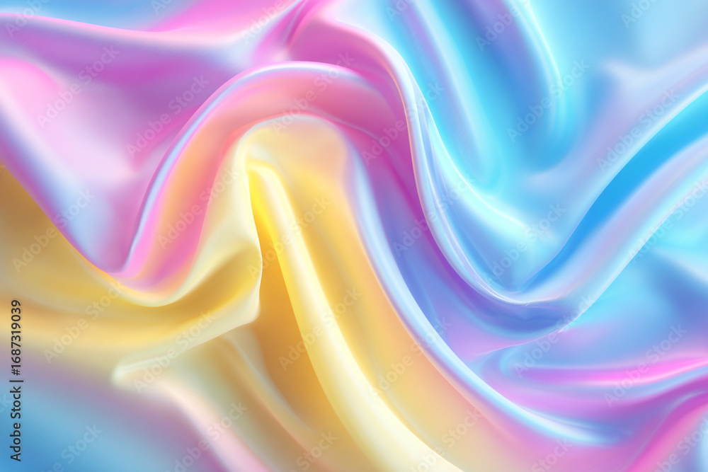 Poster pastel iridescent fabric flowing in soft waves creating a dreamy abstract background