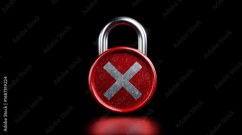 Aufkleber Red padlock with a grey  X  symbol signifying denied access or error set against a black background
